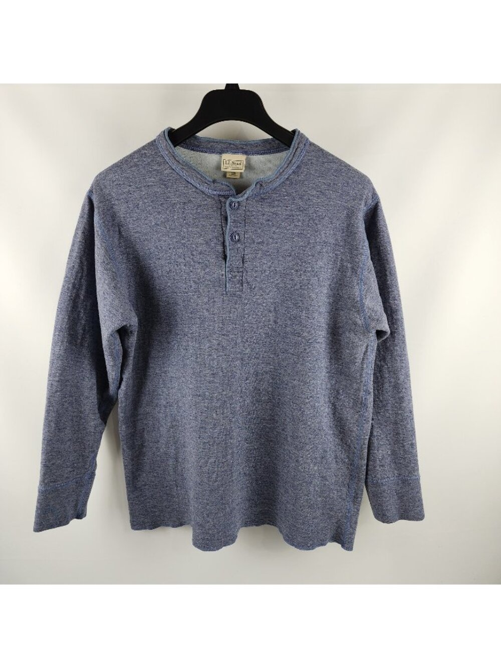 LL Bean Shirt Men L-Reg Blue Two-Layer River Driver's Wool Blend Henley 02037